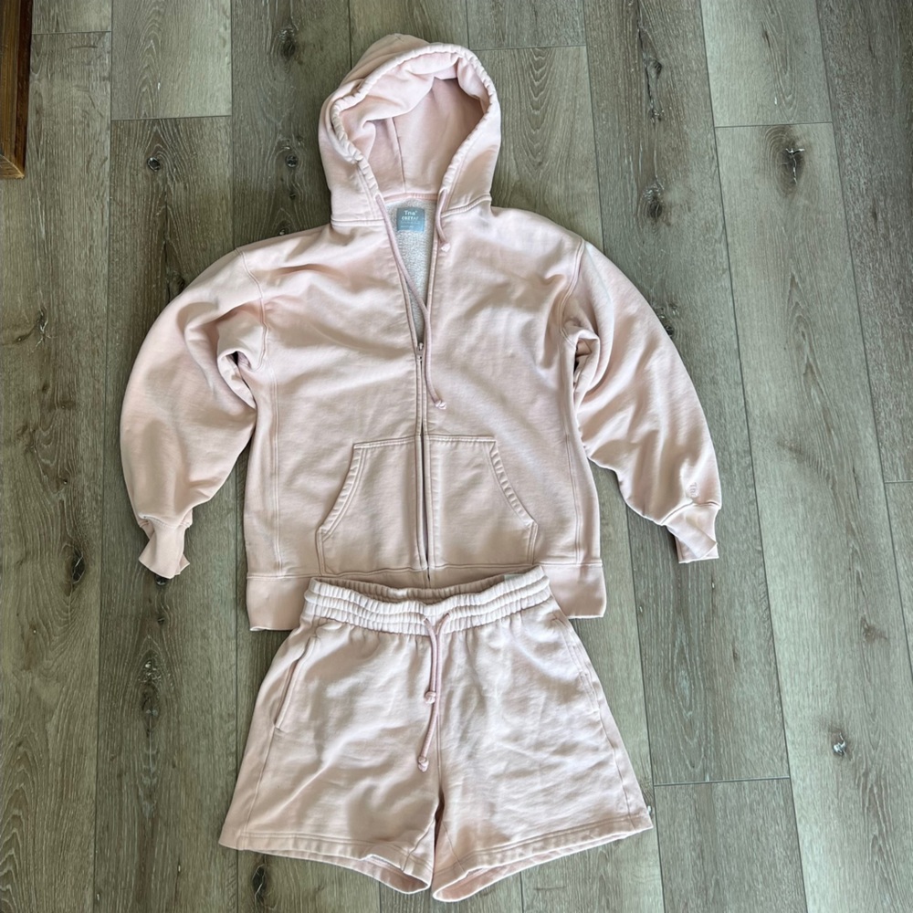 TNA Blush Pink Cozy Zip-Up Hoodie and Shorts sz. S